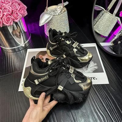 Мода модные массивные кроссовки для женщин осень-зима новые толстые кроссовки на платформе женские с круглым носком из искусственной кожи на шнуровке