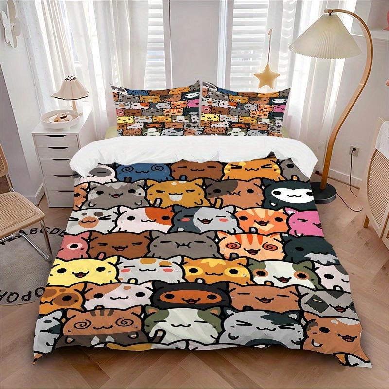 3pcs Cute Cat Patterns Bedding Set, Ideal for Home Use, Suitable for Bedroom Decor (1*Duvet Cover + 1/2*Pillowcases, No Core) yy250821202