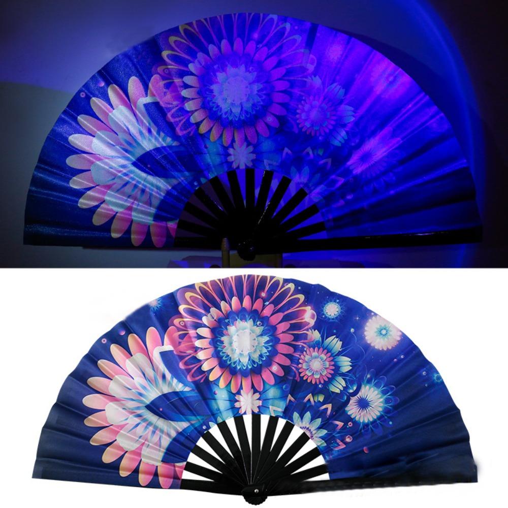 Foldable Bamboo Fan PVC Photography Props Fan UV Fluorescent Folding Fan Stage Performance Dance