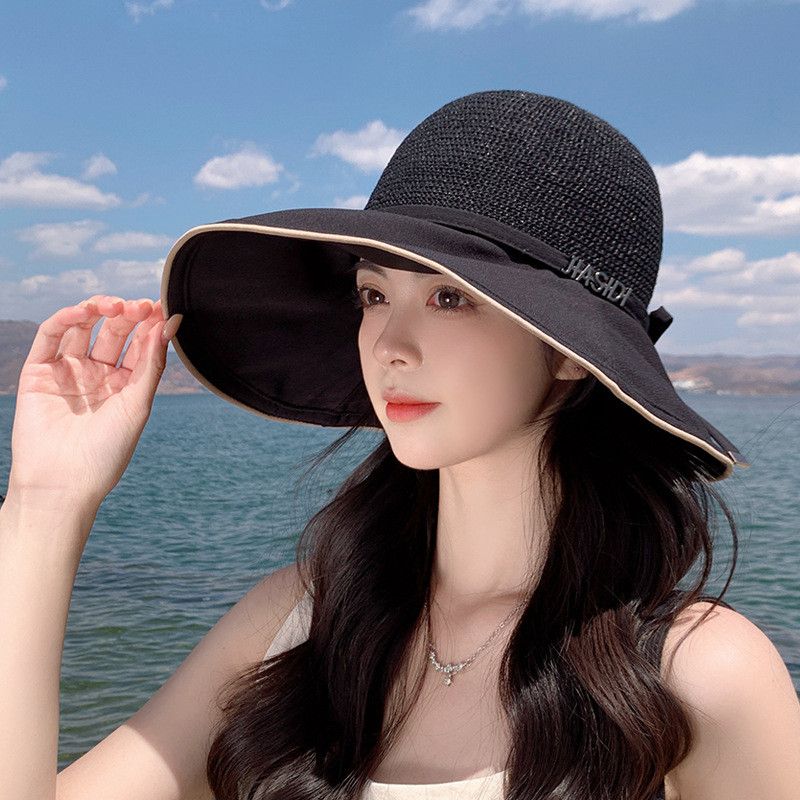 8250 K-style New Arrival Sun Hat Female Casual Fashion Letters Fisherman Hat Standard Sun Hat Tide Patchwork Big Brim Small