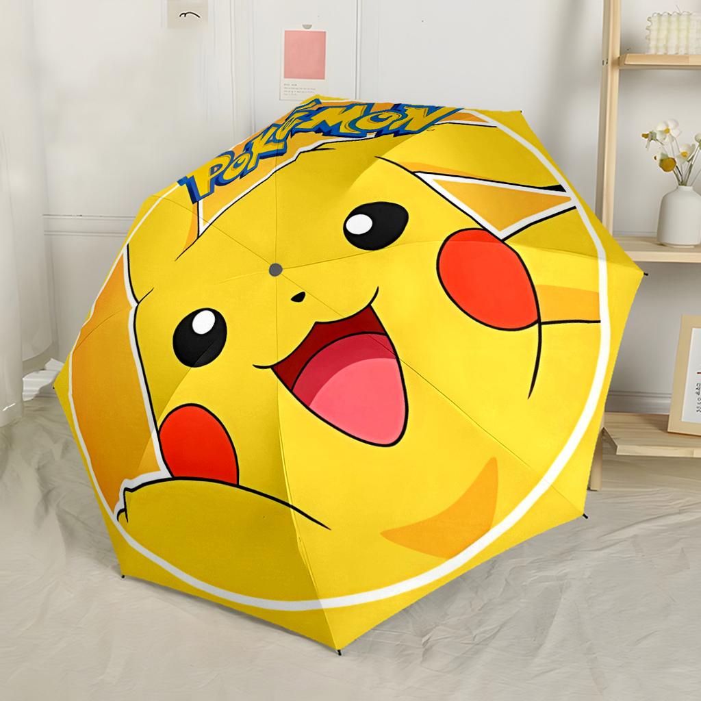 Pikachu's Happy Adventure Compact Travel Automatic Umbrella Retractable Design with 8-Rib Durability Foldable Design Travel Essential