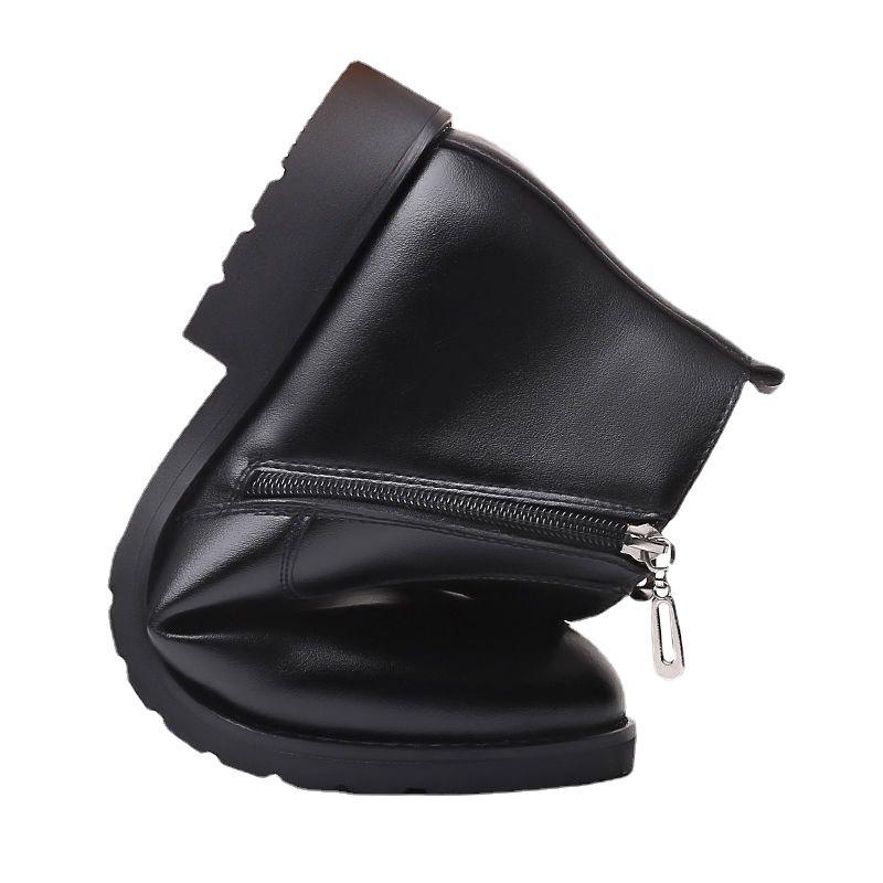 [Leather Wool] Winter New Cotton Shoes Men's Piled Thickened Warm High-top Shoes Inner Heightening Leather Shoes