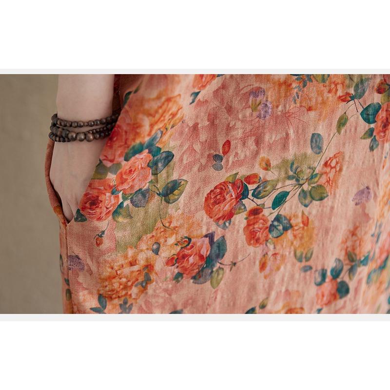 DIMANAF New Women 2025 Plus Size Summer Casual Floral Dress Vintage Long Dress Loose Basic Holiday Maxi