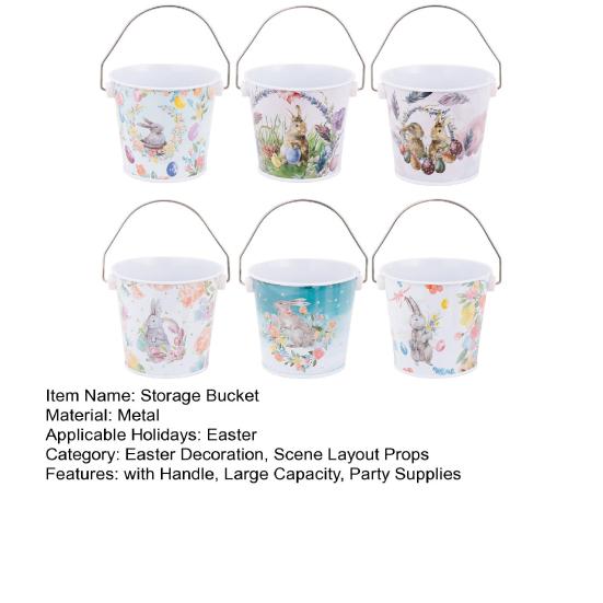 1/2/3/4/5/6 шт. Веселый Пасхальный Кролик Металлическое Ведро с Ручкой Большая Вместимость Пасхальный Кролик Декоративное Ведро для Хранения Конфет и Подарков Принадлежности для Вечеринки