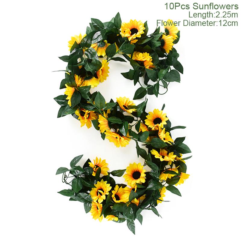 Искусственные цветы подсолнуха, виноградная лоза, шелковое искусственное растение, гирлянда из ротанга для свадебной арки, украшение для дома и сада, DIY настенный венок