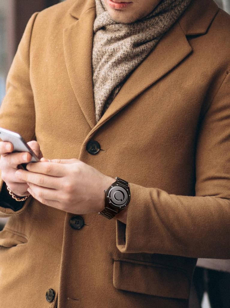 Парные магнитные часы с шарикоподшипником, кварцевые часы, минимализм, повседневные, водонепроницаемые, 40 мм, черный циферблат, черный браслет из нержавеющей стали [EUTOUR] мужские