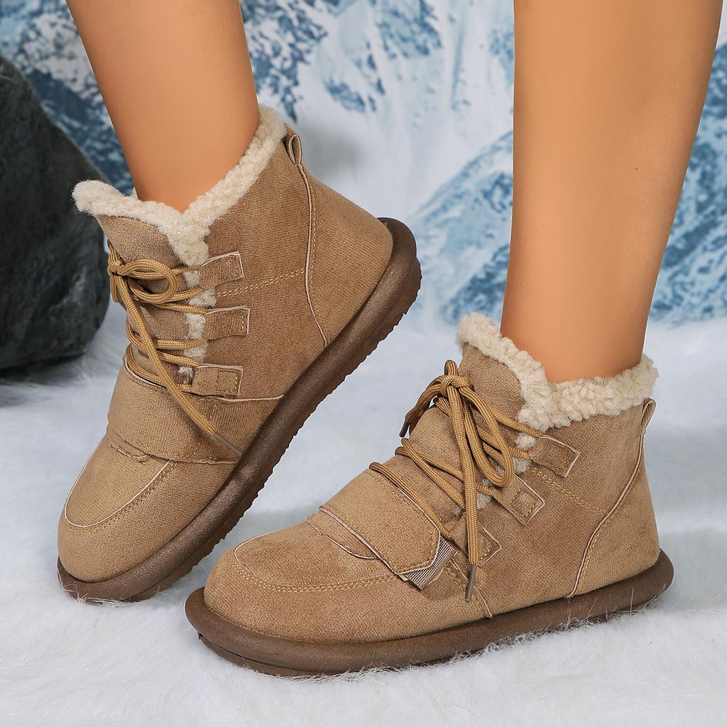 Fashion Winter Women's Keep Warm Flat Cotton Shoes Plus Velvet Lace Up Platform Boots for Women Casual Ankle Boots Women's Cotton Boots