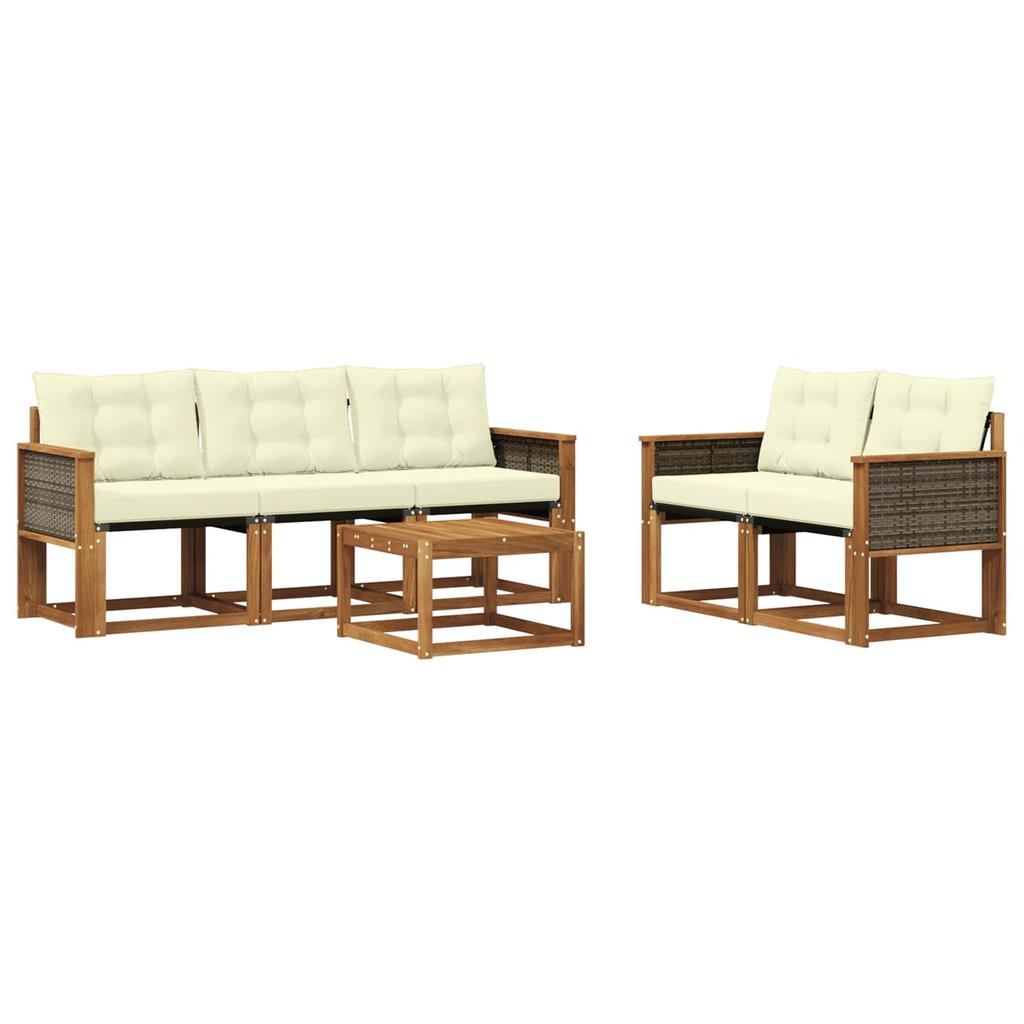 Outdoor Sofa Set with Cushions 6 pcs Natural and Cream