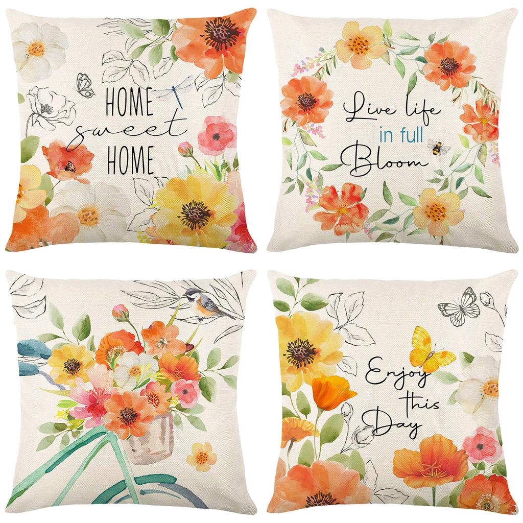 New Plant Flower Pillow Cover Polyester Printed Living Room Sofa Cushion Cover Bedroom Pillow Cover