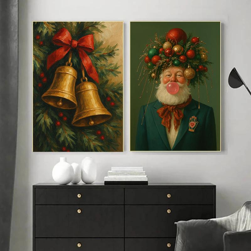 Dreamy Nordic Winter Vintage Christmas Poster Santa Reindeer Holiday Modern Prints Canvas Painting Wall Picture Home Room Decor
