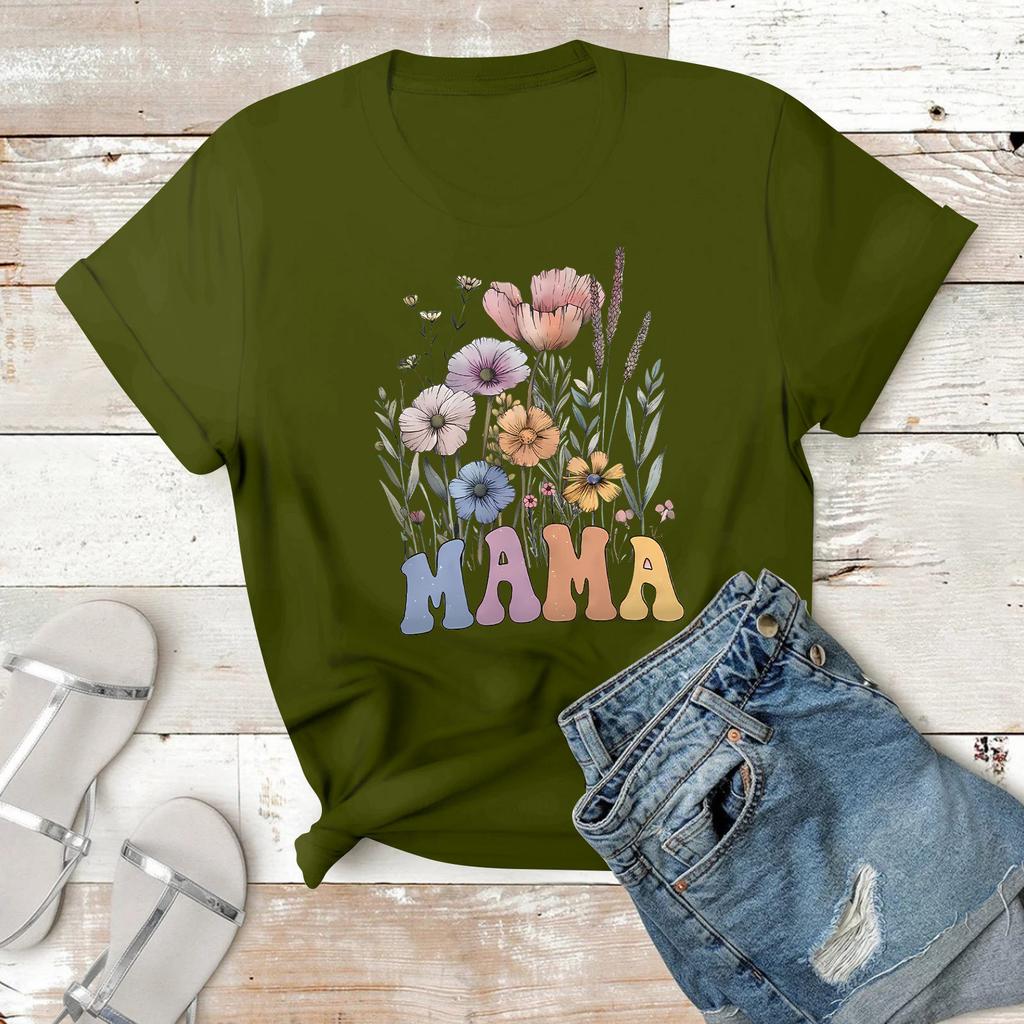 Women's Casual Printed T-Shirt Round Neck Pullover Short Sleeve Top