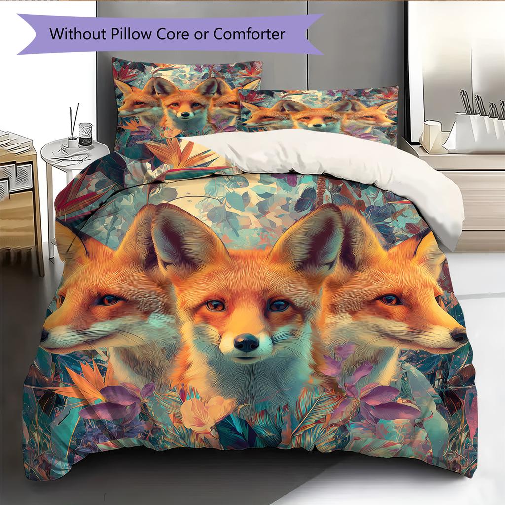 Fox Pattern Bedding Home Decoration Birthday Gift (1 * duvet cover + 2 * pillowcase, without core)