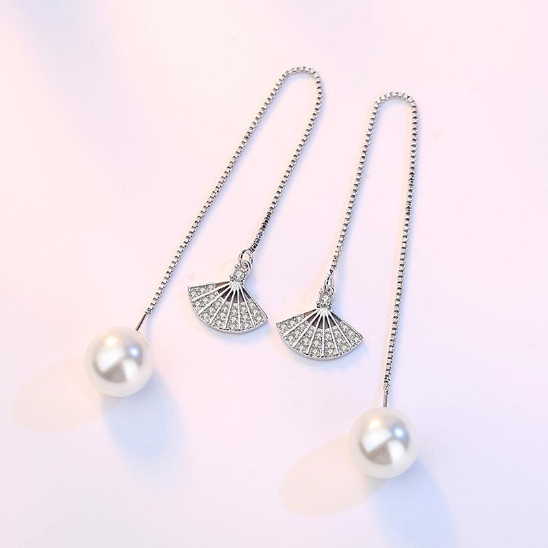 Женские винтажные корейские модные элегантные простые антиаллергенные серьги-гвоздики с цирконом и кристаллами в форме листьев, жемчугом, с длинной кисточкой, веером, серьги-гвоздики, ювелирные изделия, рождественские подарки