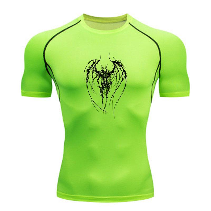 Men's Compression Fitness Sports T-Shirt, Horror Scary Skeleton Bat Pattern Quick Dry Breathable Active Shirt for Workout Running Gym Training