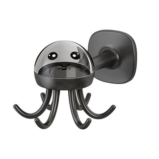 Пластиковая настенная полка-органайзер с прочным клейким креплением, грузоподъемная, в форме мультяшного осьминога, дизайн с шестью крючками, полка для хранения в ванной