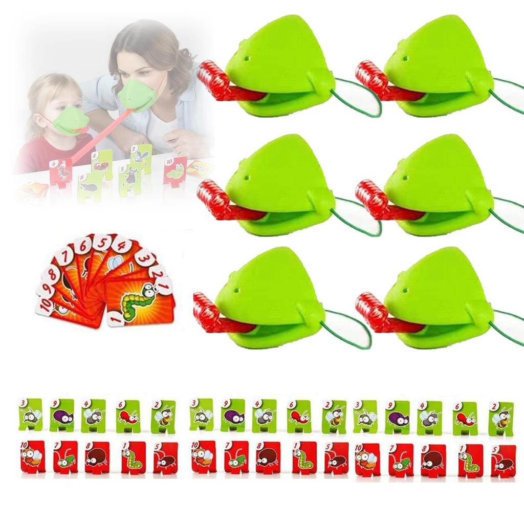 Tongue Shooting Game, Lizard Party Blower Masks With Blowing Tongue Game For Kids, Insect Cardboard Included