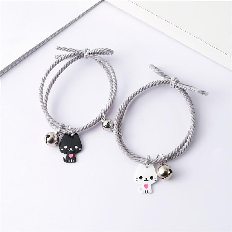 A Pair of Black and White Cat Magnetic Suction Couple Bracelet