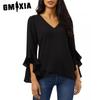 Женские модные повседневные летние однотонные свободные блузки и рубашки с v-образным вырезом и рукавами 3/4 с принтом