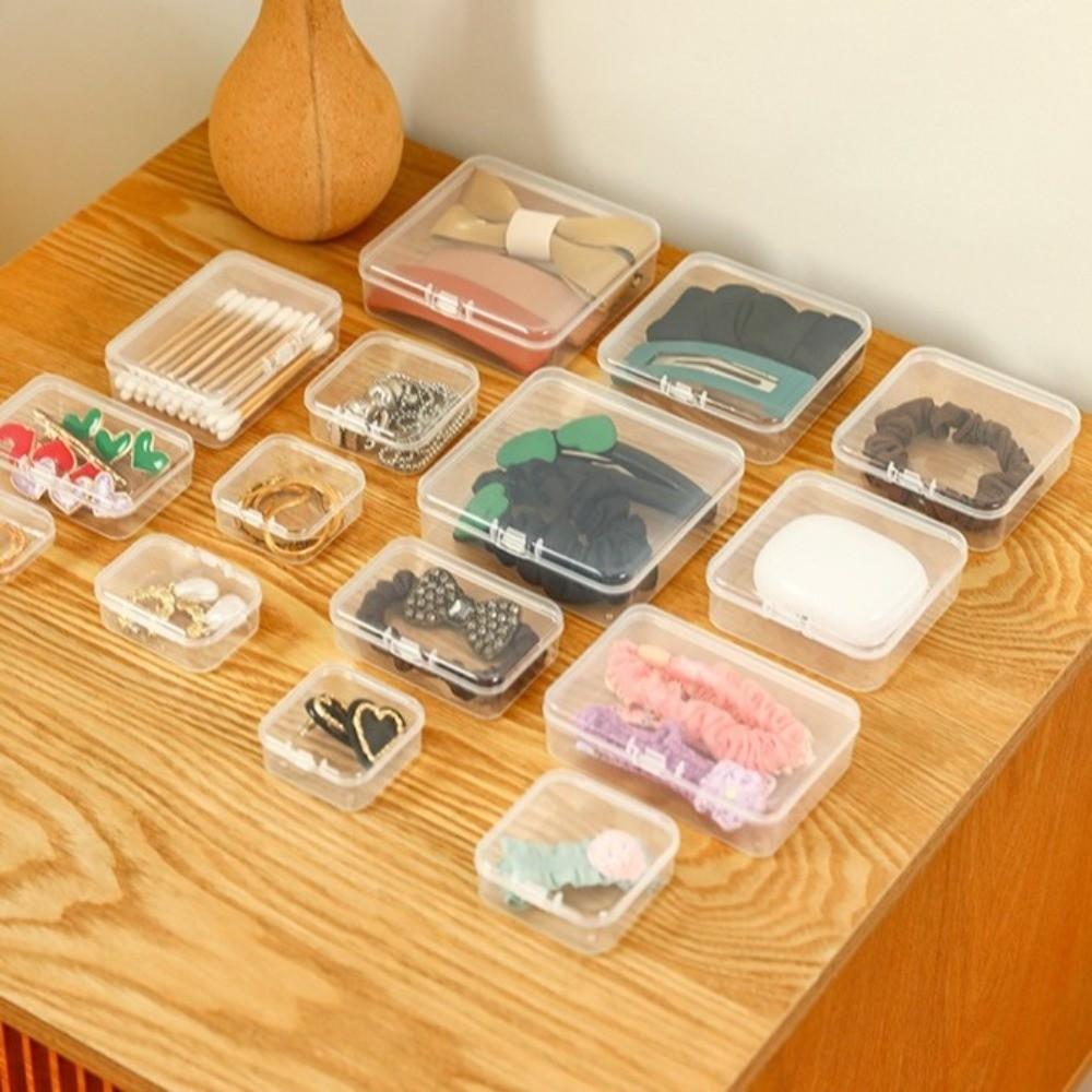 Rectangle Transparent Storage Box Flip Cover Beads Storage Container Jewelry Storage