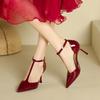 Red High Heels Women Shoes Hollow Pointed Toe Pumps Fashion T-type Ankle Buckle Strap Ladies  New Sexy Party Dress Shoes