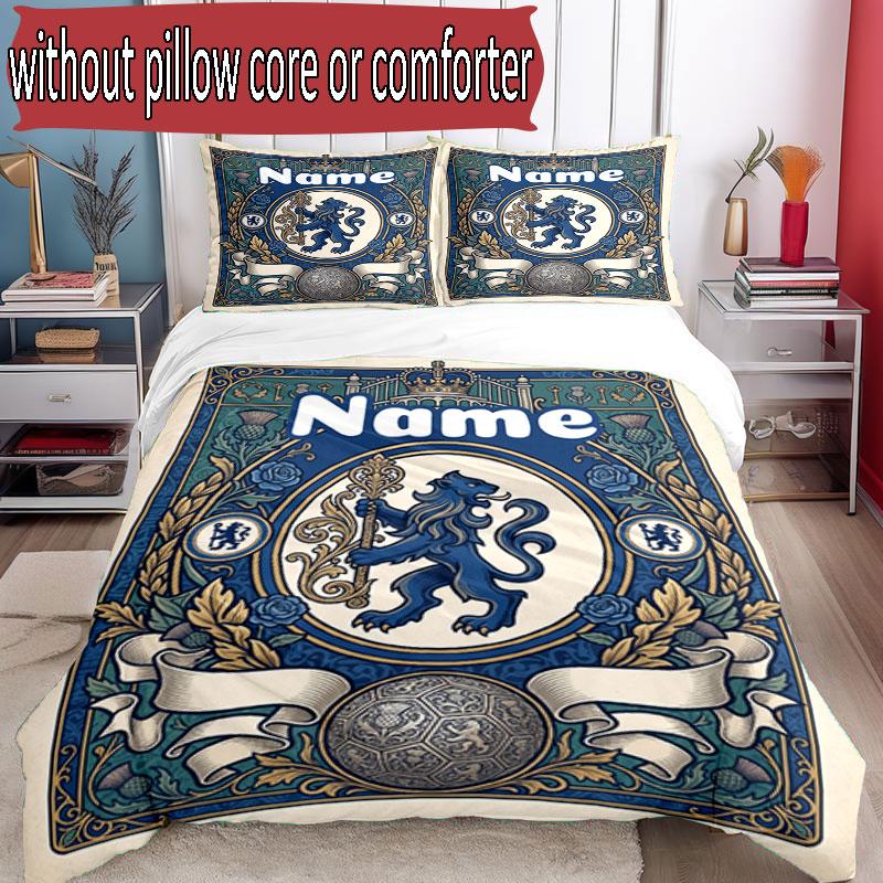 3pcs Duvet Cover Set (1*Duvet Cover + 2*Pillowcase, Without Core), Custom Name Chelsea Football Club Pattern Bedding Set, Home Bedroom Decor Gift
