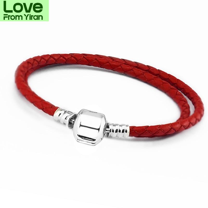 Red Moments Leather Bracelets With Silver Clasp Fits For Original 925 Silver Charms &Beads For Jewelry Making Diy Bracelets
