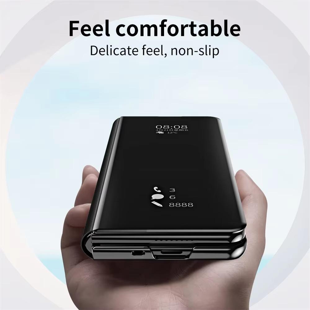 Window Side Luxury Smart Dormancy Case For Samsung Galaxy Z Fold 7 6 5 4 3 Plating Mirror Pu Leather Stand Cover For Z Fold 7
