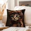 Vintage Art Cat Throw Pillow Cover, Elegant Renaissance Style Tabby Cat With Floral Scarf Decorative Cushion For Couch