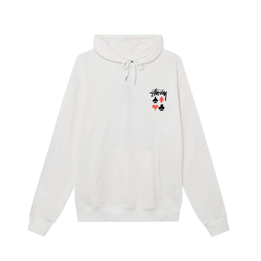 Stussy 2025 Новая весна и осень свободная толстовка большого размера с тонким фасоном и принтом покера из хлопка с капюшоном для пары