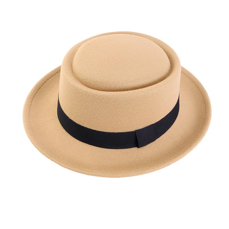 European and American street photography retro British jazz hat, men's and women's imitation woolen flat top top hat, flat top gentleman's hat JDL-