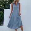 Summer Women's Tank Top Dress Sleeveless Pleated Dresses Loose V-Neck Midi Dresses