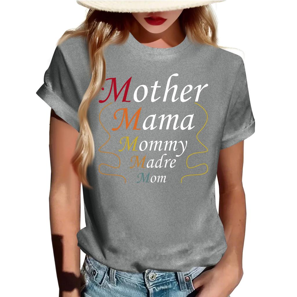 Взрослые Повседневные Ежедневные Круглый вырез с принтом Короткие рукава Футболка Топ с буквами