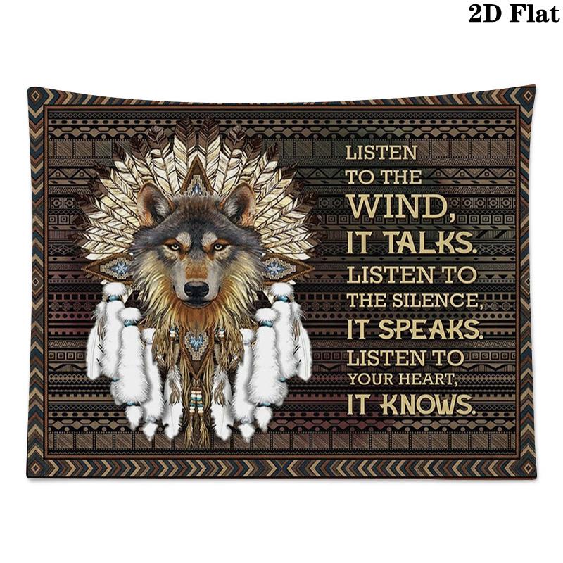 Indian Wolf Wall Tapestry Aesthetic Wall Hanging Printed Fabric Blanket Decorative Tapestries for Bedroom Living Room Home Decor