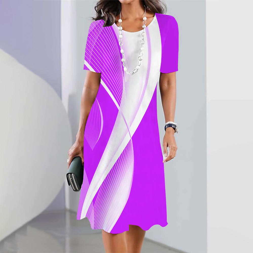 New Womens Dresses 3d Geometric Lines Print Short Sleeve Clothes Fashion Loose Skirt Summer Lady Oversized Vacation Dresses 2023