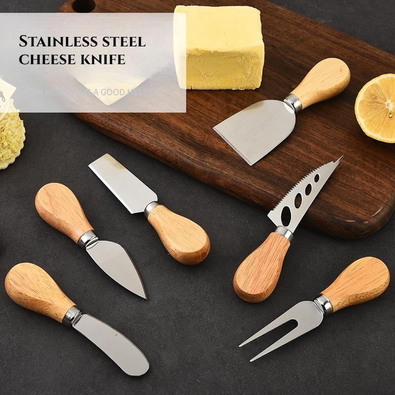 Wooden Handle Stainless Steel Mini Cheese Knife Cake Fork Butter Cheese Knife Baking Tool