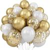 30Pcs 1012 Inch White And Golden Balloons Pearl White Balloons Golden Confetti Balloons For Birthday Weddings Anniversary Party