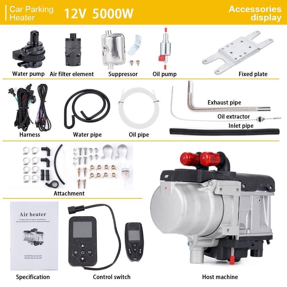 Автомобильный парковочный обогреватель 12 В 5 кВт, подогреватель антифриза, жидкий подогреватель для двигателя автомобиля, малошумный водонагреватель, топливный автомобильный обогреватель, аксессуары