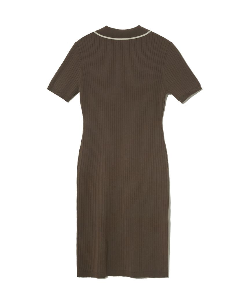 Yale Slit Neck Half Sleeve Knit Dress_Brown