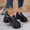 Fashion 2025 Hot Sale New Loafers Women's High Heels Round Toe Chunky Heels Classics Daily & Office Pumps Women Slip On Platform Shoes