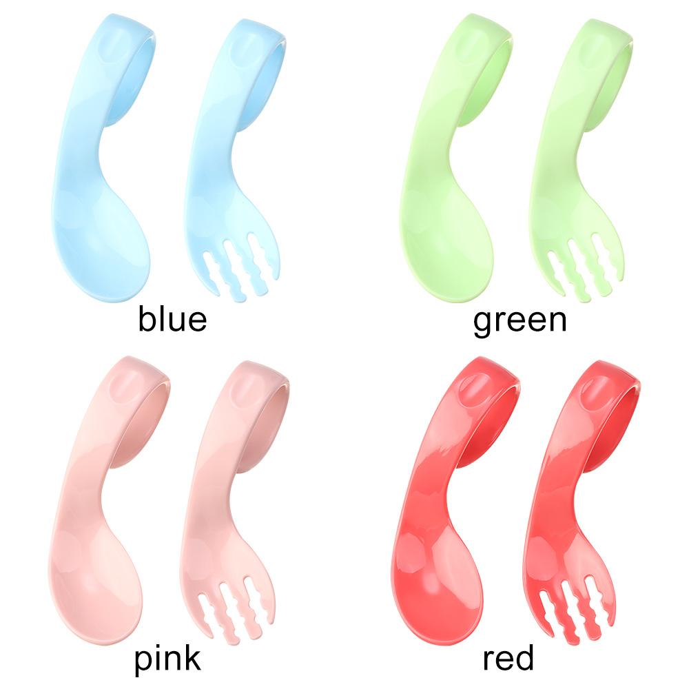 Curved Antislip Utensils Solid Color Twist Fork Spoon Suit 2Pcs/Set Infant Training Baby
