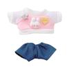 Niannyyhouse Rabbit Print Sweatshirt Denim Jeans 10cm 15cm Plush Clothes Cotton Doll Dress Up Accessories (Pink)