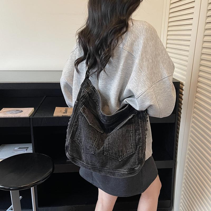 Джинсовая Сумка на Плечо Женская Большая Вместительная Винтажная Сумка-Тоут