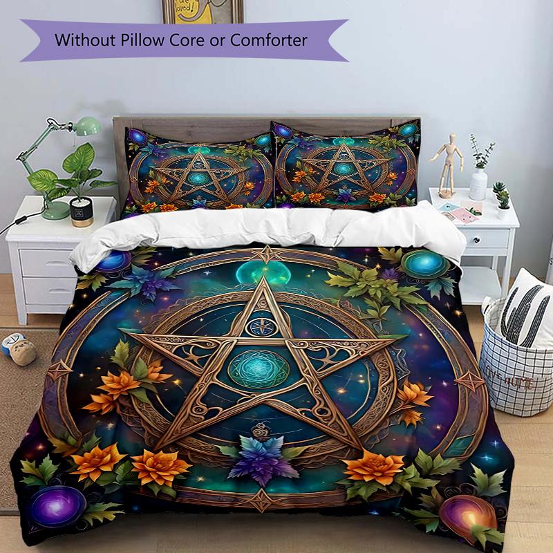 3pcs Mystic Pentagram Enchanted Pattern Bedding Set, 1* Cover + 2*Pillowcases, Printed Bedding Set, Soft and Comfortable, Suitable for Bedroom an