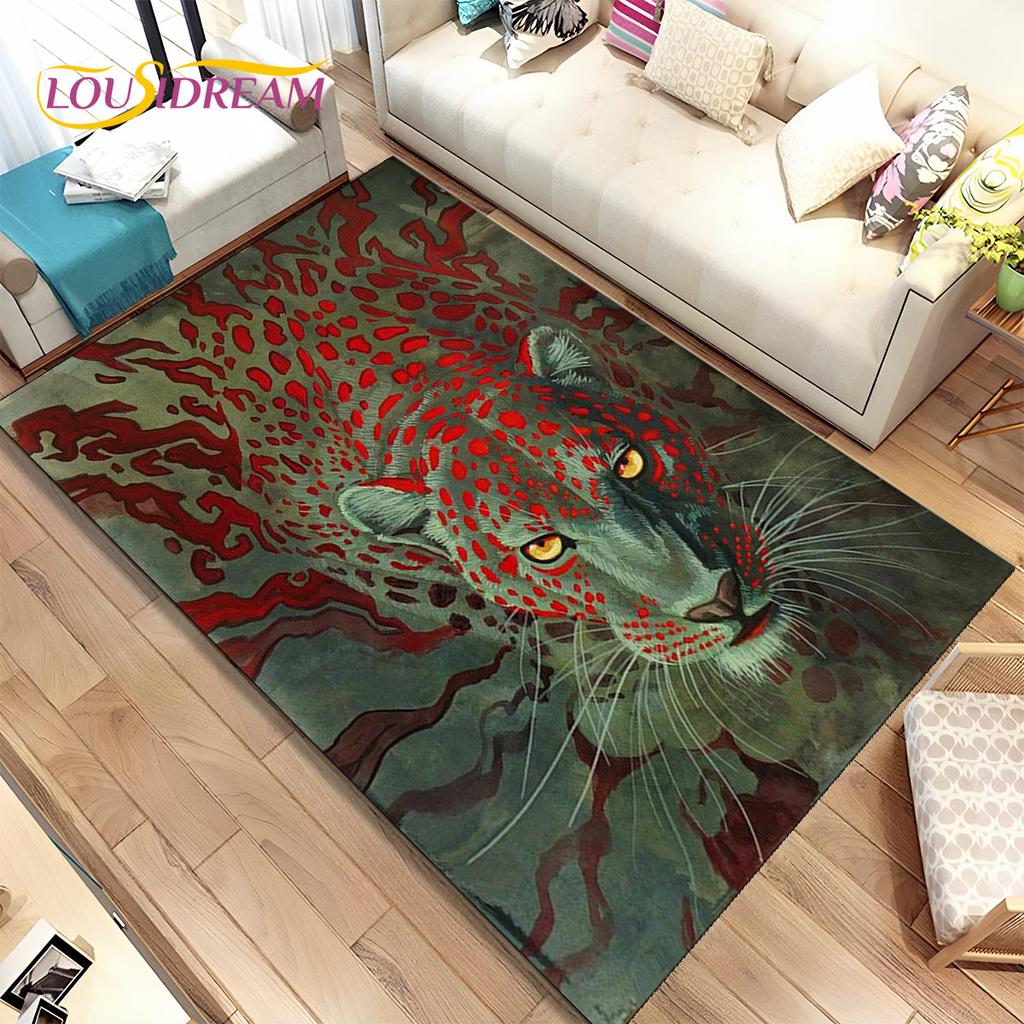 Animal Leopard Cheetah Cartoon Beast Area Rug,Carpet for Home Living Room Bedroom Sofa Doormat Kitchen Decor,Non-slip Floor Mat