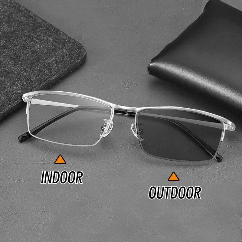 Color Changing Myopia Glasses for Men Anti Blue Light Ultra Light Business Half Frame Men's Glasses Trendy Photochromic Eyewear