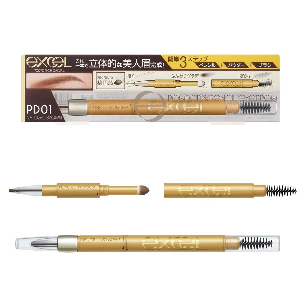 Excel Powder Pencil Eyebrow EXPD01 Eyebrow Eyebrow Eyebrow Powder & (Natural Brown) Pencil, Brush,