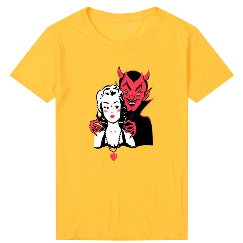 Футболка Deal with The Devil для женщин на Хэллоуин, забавная, темная, острая, гранж, одежда для духов, готический топ, винтажная футболка, дропшиппинг