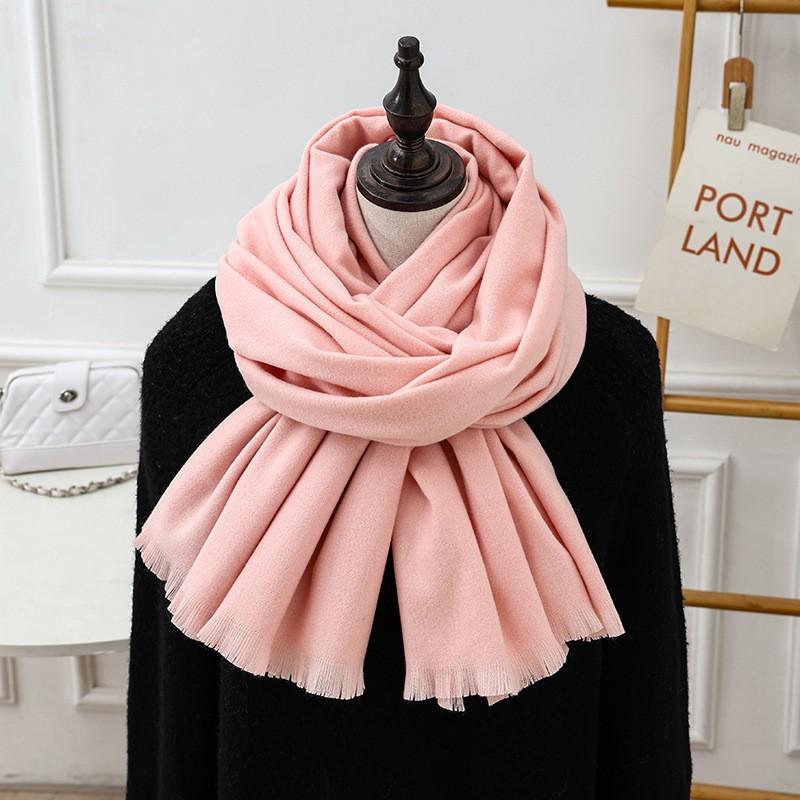 Womens Wool Blend Scarf Winter Warm Short Fringe Solid Color Shawl Wrap Stylish Oversized 195x70cm