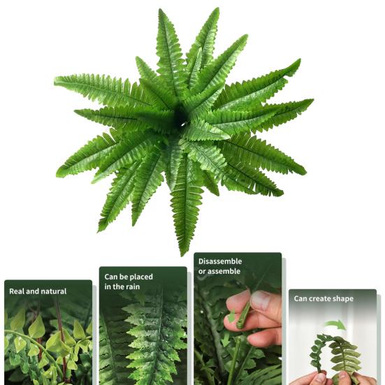 2Pcs Simulated Plants UV Resistant Artificial Ferns Realistic Greenery No Maintenance Indoor Outdoor Decor
