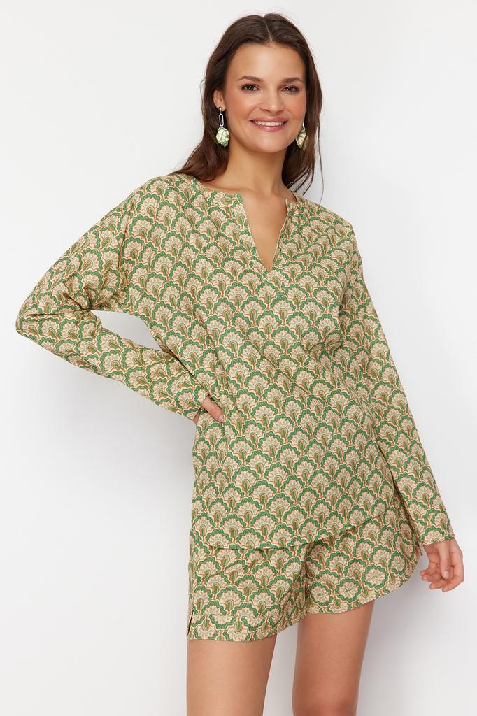 Women's Fashion New Bottom-Top Set Ethnic Patterned Woven Blouse Shorts Set